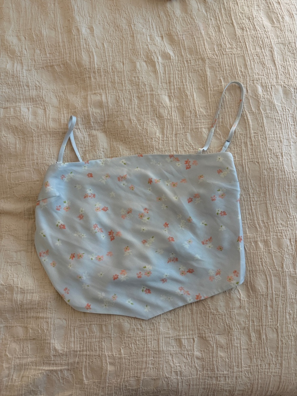 Aritzia Light Blue Floral Spaghetti Strap Crop Top